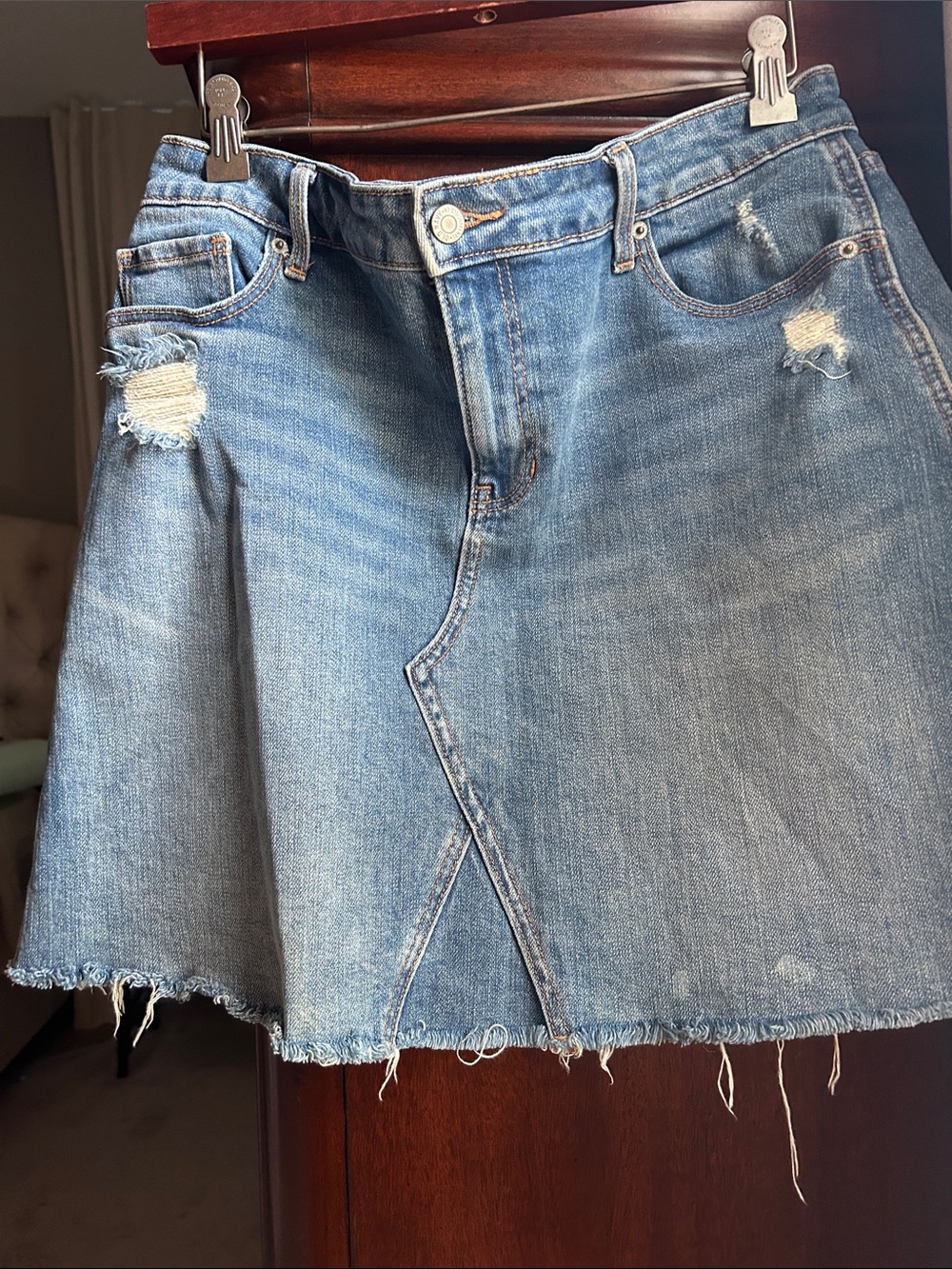 Old Navy Blue Denim Skirt with Contrast Stitching